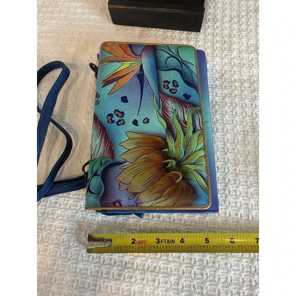 Anuschka Tropical Paradise Blue & Purple Multi Pocket Crossbody Purse
